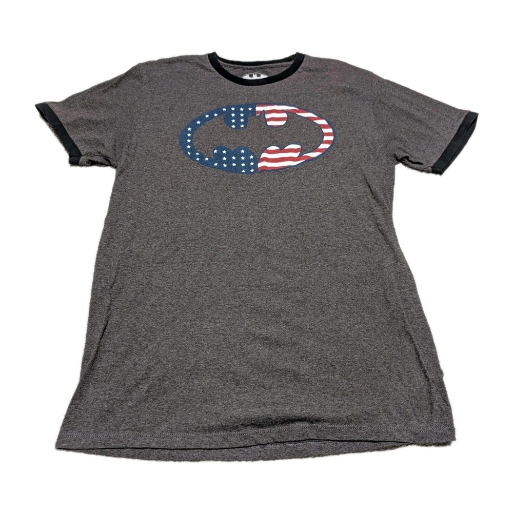 DC Comics Batman Logo/American Flag‎ Men's Mashup Short Sleeve Tee Size L
